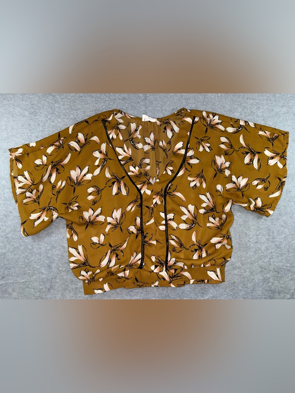 Sienna Sky Floral V-Neck Crop Top in Mustard and White